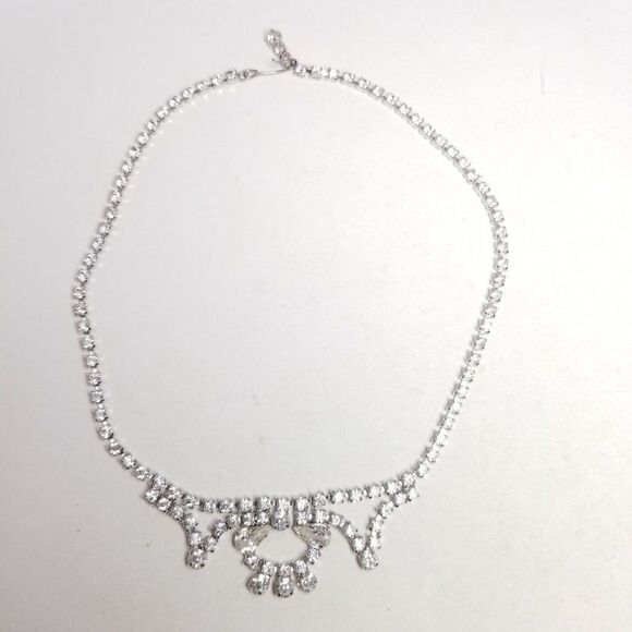 Vintage Retro Rhinestone Collar Necklace, Fancy Design, 50s 60s Sparkle, Estate - Picture 2 of 7